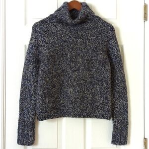 Gap Y2K Vintage Chunky Wool Blend Marled Knit Turtleneck Sweater Blue Black M